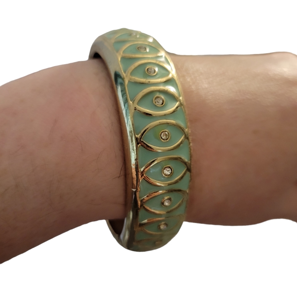 Mint Green Enameled Hinged Bracelet